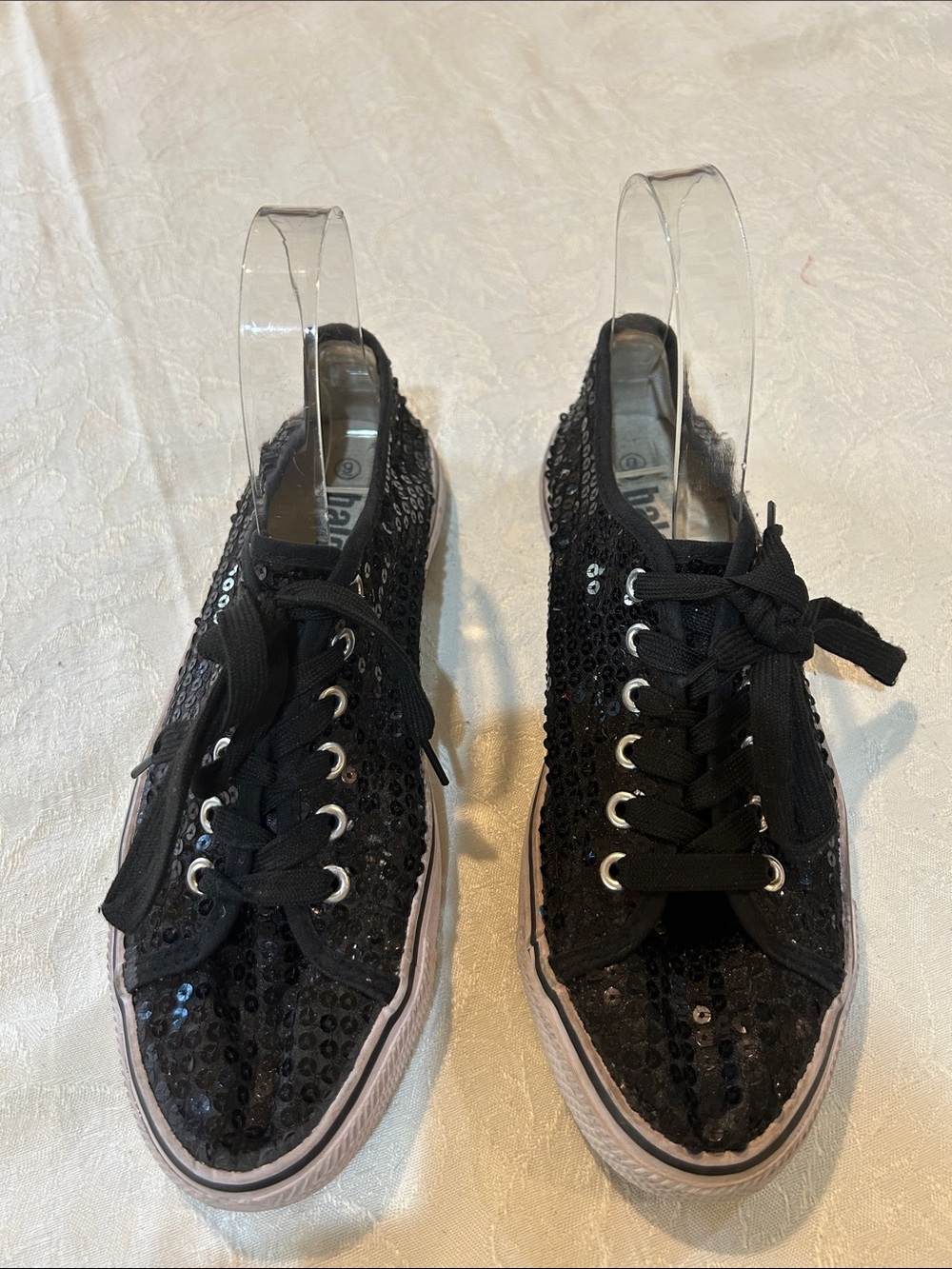 Black Sequin Lace-Up Women's Sneakers - Sparkle Casual Trainer
